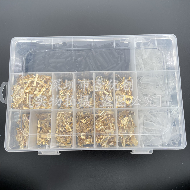 1050PCS 2.8/4.8/6.3插簧+插片+护套M3/4 5 6圆环O型铜片端子盒装