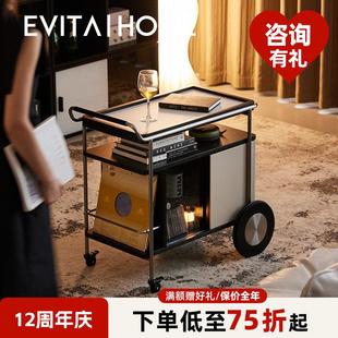 Hygge推车轻奢客厅可移动沙发边几柜法式多功能岩板茶几小桌子