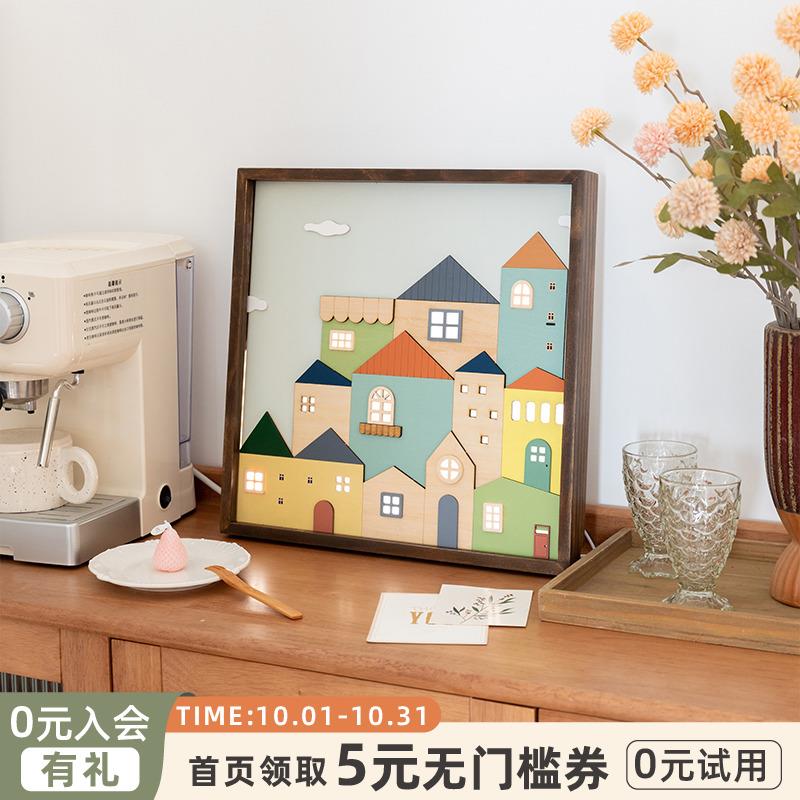 阿楹 日系原木廊画厅墙电客表装饰 卧室床头走INE儿童房餐厅挂画图片