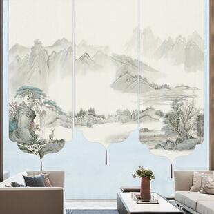 新中式禅意卷帘窗帘客厅茶室玄关屏风帘隔断帘子挂式装饰门帘山水