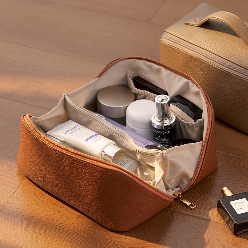 米立风物轻奢化妆包大容量化妆品收纳包便携式旅行洗漱包高级皮革