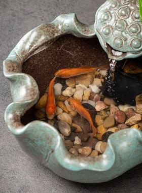 中式环陶瓷循礼流水件摆转运玄关客厅办公室招财桌面电视柜PVV开