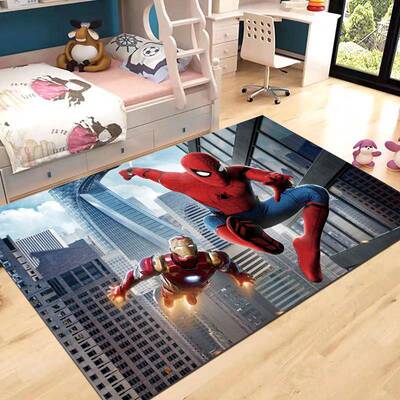 漫威覆孩仇者联地毯钢003铁人蜘蛛人美国盟队长男卡通室卧床边地
