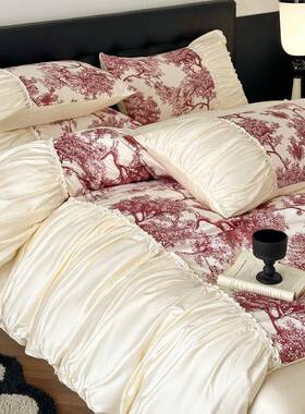 笠法式A类水洗丝四件套夏季凉感丝滑裸睡床冰丝被套床6262真丝品1