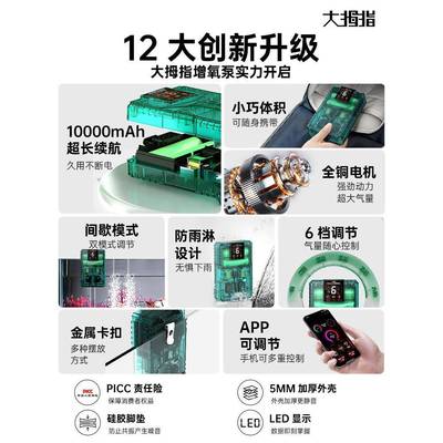 大拇指户外便捷式增氧泵钓鱼专小增型充电机氧用气泵鱼氧缸大拇指