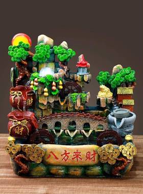 假流喷泉水车风水客厅开业礼物招财鱼缸循环水轮生财水2027-1 水