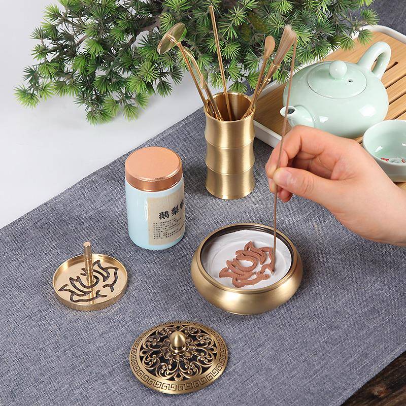 朴Tpj5Q238匠香道门套装纯铜香粉打篆铜香篆套制香工具檀装香家用
