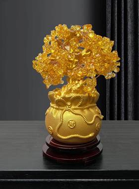 业招财黄钱水晶发GCF财树件酒柜装饰家居客摆厅玄关摇树开乔迁礼