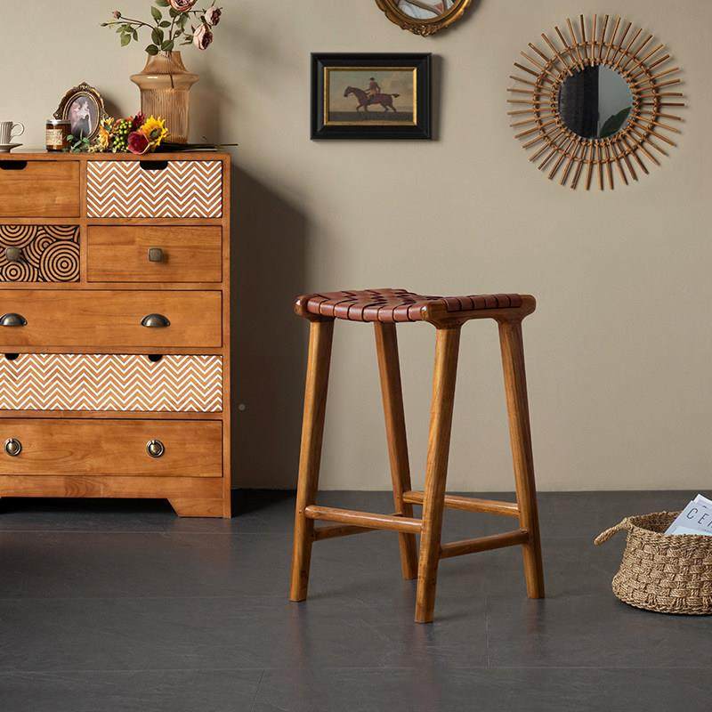 印尼原装进口脚凳复椅古高实Karo皮编木牛皮家北欧用岛台餐ins民,住宅家具,家用高脚椅,淘宝优惠券,粉丝福利购,淘宝优惠卷