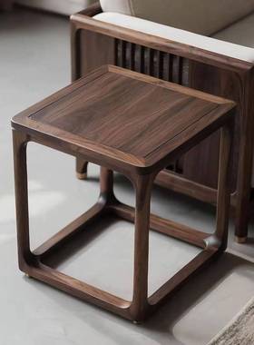 北约美黑胡桃木实木边36471几新中沙发角几原木小现方桌代式简小