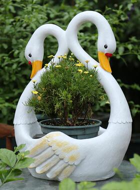 户外花园庭装饰院观摆件创意园452林树脂天鹅花缸彷动真卡通物景