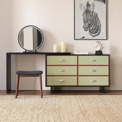 中角古风妆台斗柜一体多胺卧室床尾收纳ZT6059柜巴包豪斯梳复古转