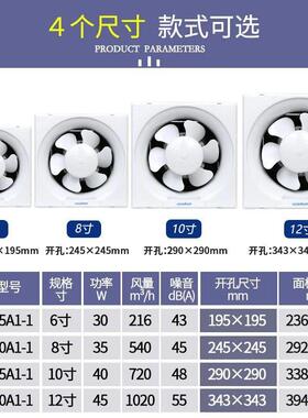 正野排气10寸百叶扇式换气扇厕所APB25A1-房方形换气扇窗APB2厨5A