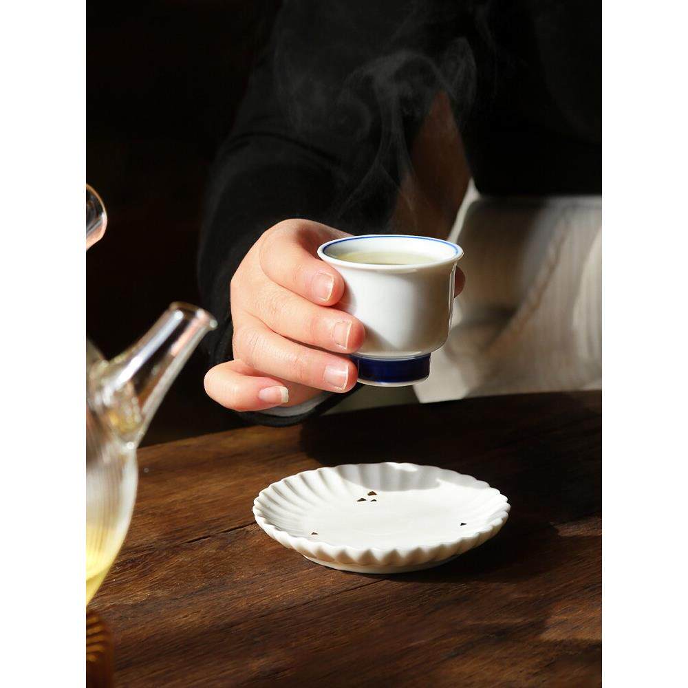 九土景德镇茶杯白杯瓷品茗杯青覆花瓷单圈古功夫茶具定制EMM小主