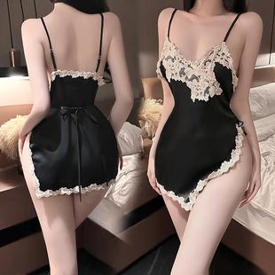 2025新款 纯欲风刺绣深V吊带睡裙 高级感家居服冰丝性感睡衣女夏季