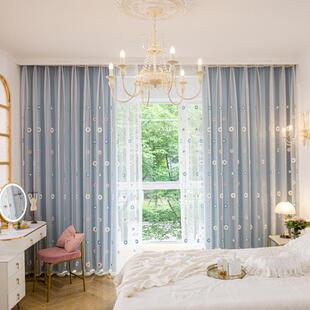 2023流行窗帘布纱一体儿童房卧室遮光双层短门帘女生房间飘窗挂钩