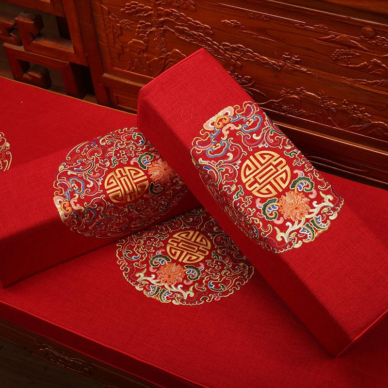 新中式红木沙发圆扶手枕靠垫客厅实木家俱方形高档长条椅坐垫定制