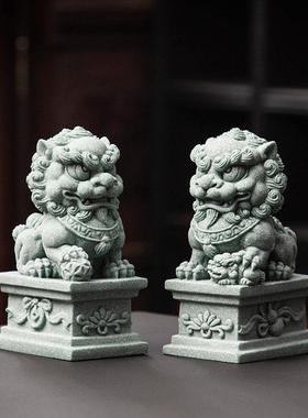 青砂石石狮子一对放墓前大门口看门镇宅公司祠堂新中式石雕小摆件