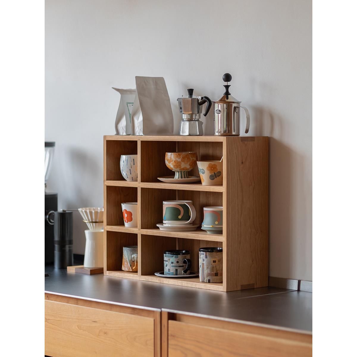 木墨生活 六格杯架 原实木茶杯子收纳置物可上墙壁挂多层收纳架