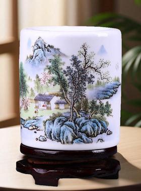 景德镇陶瓷笔筒覆古中式摆件毛笔笔筒大容量办公书房桌面装饰摆饰