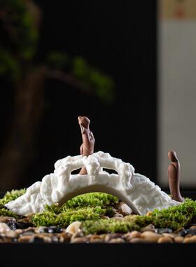 微景观盆景沙盘装饰摆件陶瓷复古小桥流水石拱桥盆栽鱼缸造景配件