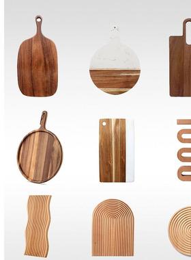 大理石实木砧板披萨面包样板间厨房餐厅灶台装饰品摆件拍摄道具