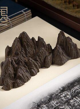 黄铜镇纸摆件笔架山书房办公室家居装饰品铜山中式文创礼品摆件