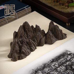 黄铜镇纸摆件笔架山书房办公室家居装饰品铜山中式文创礼品摆件
