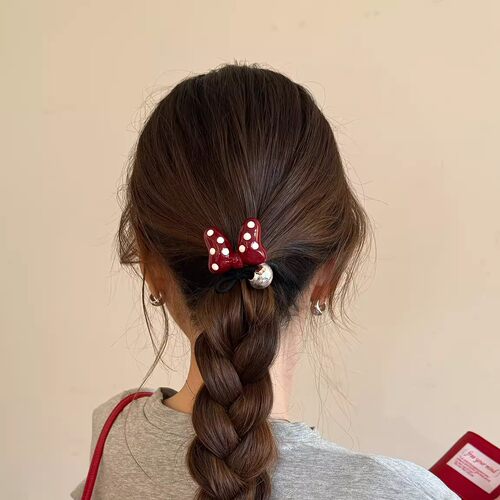 红色波点蝴蝶结发圈女高级感头绳耐用弹力大发绳时尚扎头发皮筋