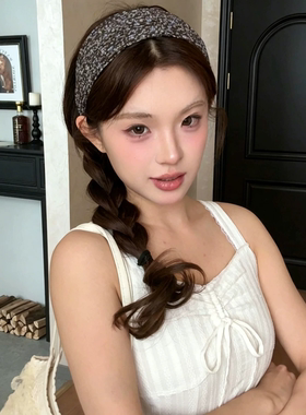 复古碎花褶皱宽边防滑遮发发箍