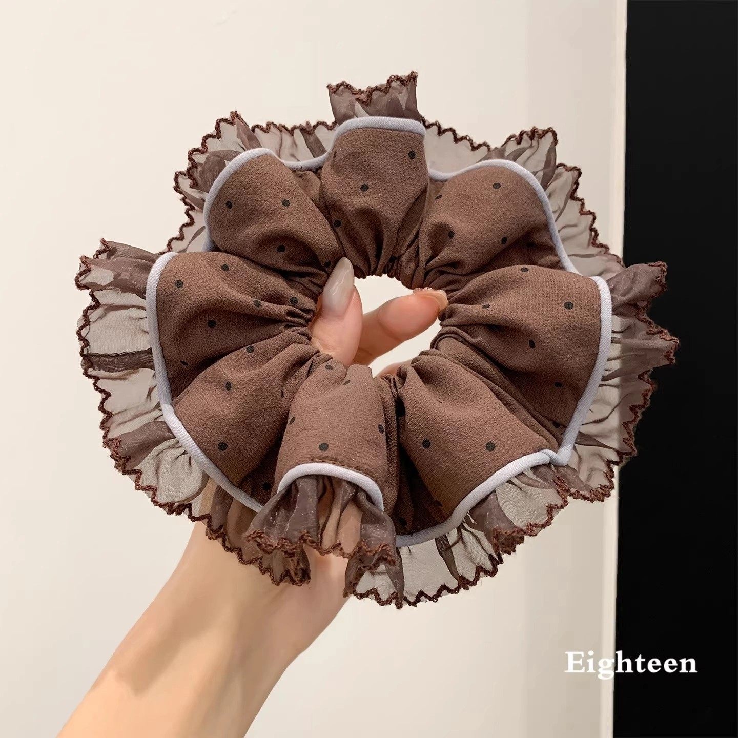 韩系咖色波点网纱花边大肠发圈女慵懒风丸子头超大气质发饰头绳,饰品/流行首饰/时尚饰品新,发饰,淘宝优惠券,粉丝福利购,淘宝优惠卷