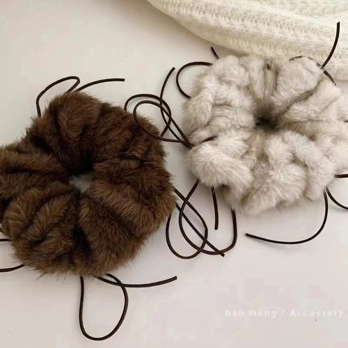 毛绒绒~秋冬爆款飘带蝴蝶结大肠发圈精致感可爱丸子头发绳发饰女