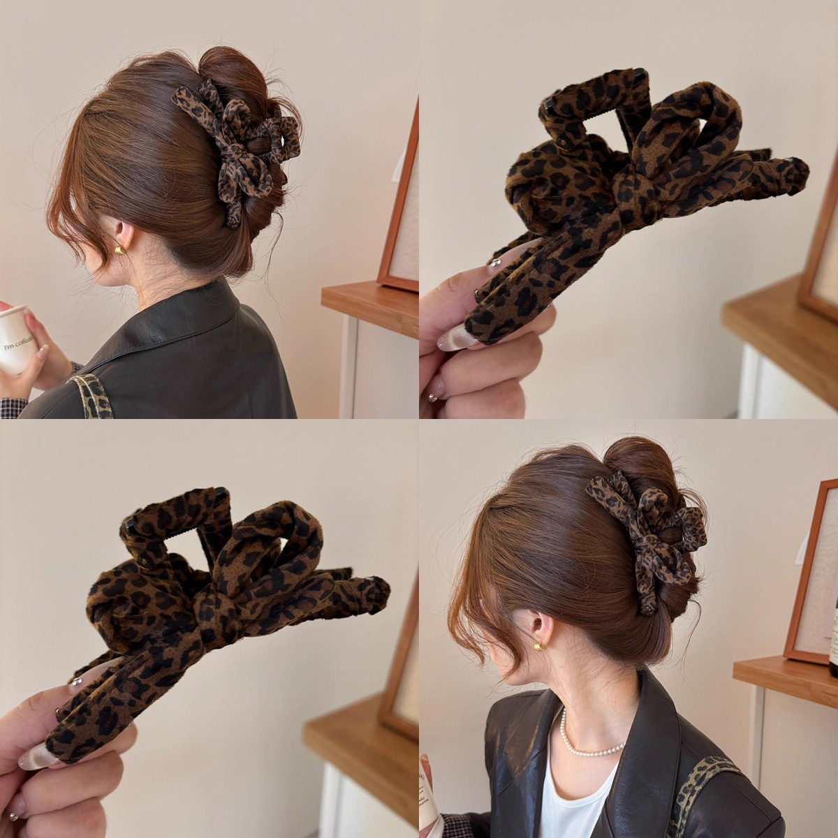 时髦回归~头发抓夹女豹纹蝴蝶结鲨鱼夹2025新款发夹高级感发饰秋