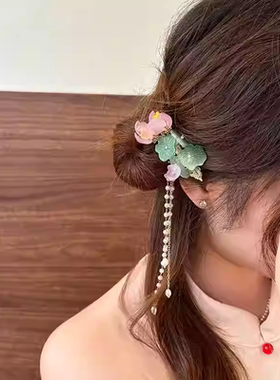 国风风荷举春夏发夹原创荷花古风头饰发饰汉服流苏侧边夹子配旗袍