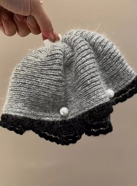 慵懒风羊毛针织珍珠抓夹女韩系气质百搭后脑勺盘发鲨鱼夹发夹头饰