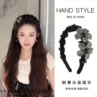 韩系高级感轻奢水钻花朵发箍女2025新款高颅顶头箍丝绒压发卡发捆