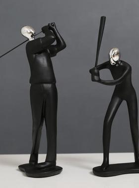 创意高尔夫球运动人物雕像摆件工艺品简约家居客厅书房酒柜装饰品