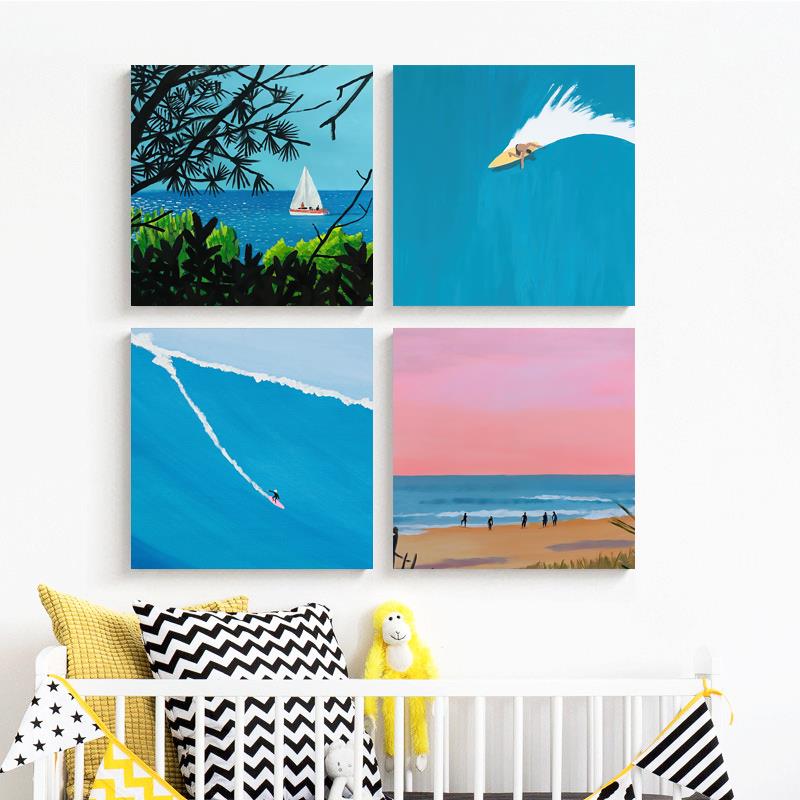 多巴胺小清新冲浪海景装饰画 酒店民宿客厅卧室壁画奶油风ins挂画