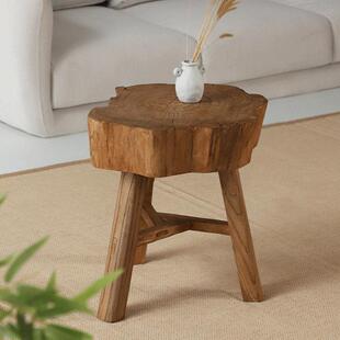 侘寂风老榆木实木沙发小边几高级感客厅创意茶几民宿中古风装饰