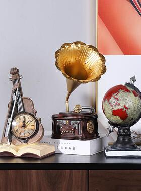 欧式覆古怀旧时钟摆件酒柜装饰品家居客厅小提琴乐器书柜摆设