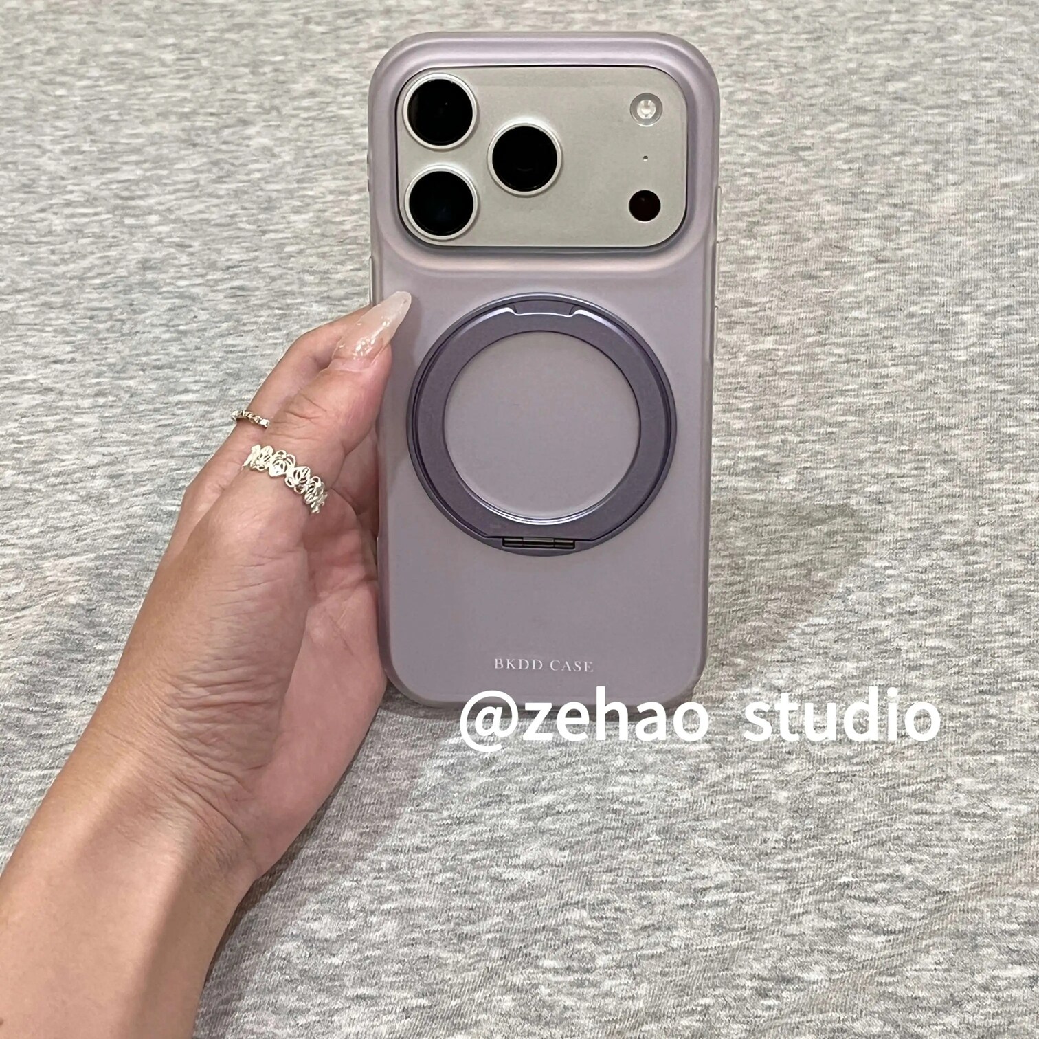 雨柠一体支架磨砂紫色适用苹果17promax手机壳iphone16pro保护壳15Pro防摔保护套