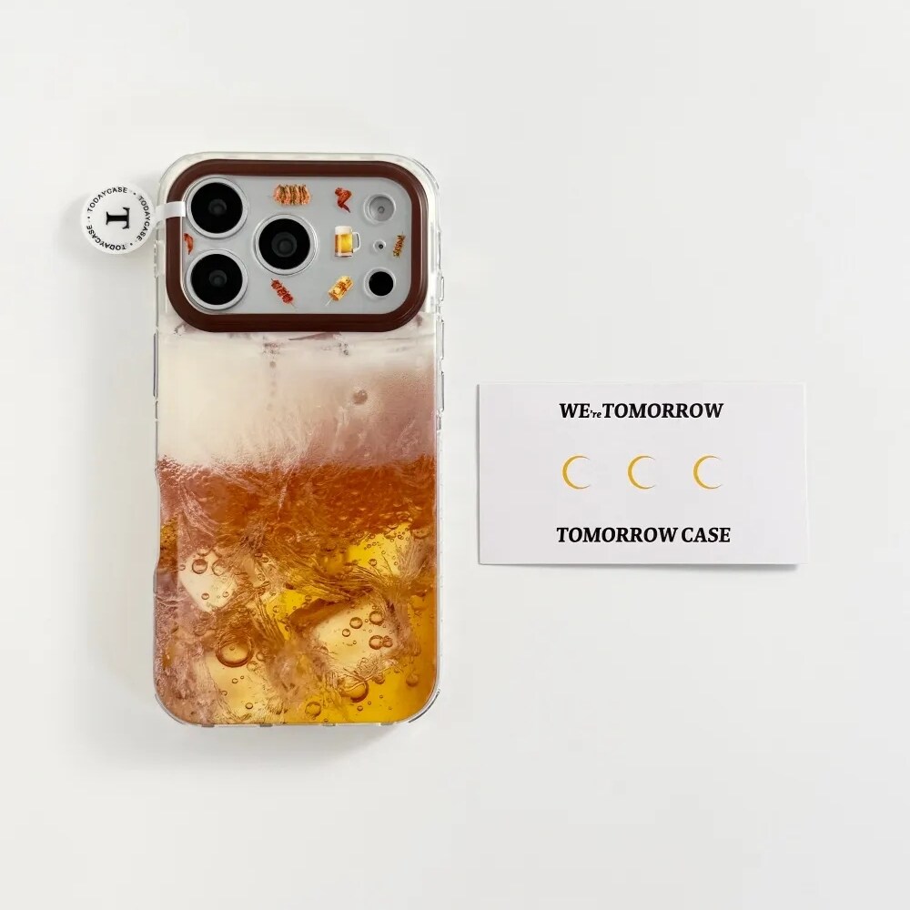雨柠夏日冰啤适用苹果17promax双层iphone16小众磨砂ins手机壳15卡通日韩INS个性创意14防摔保护套