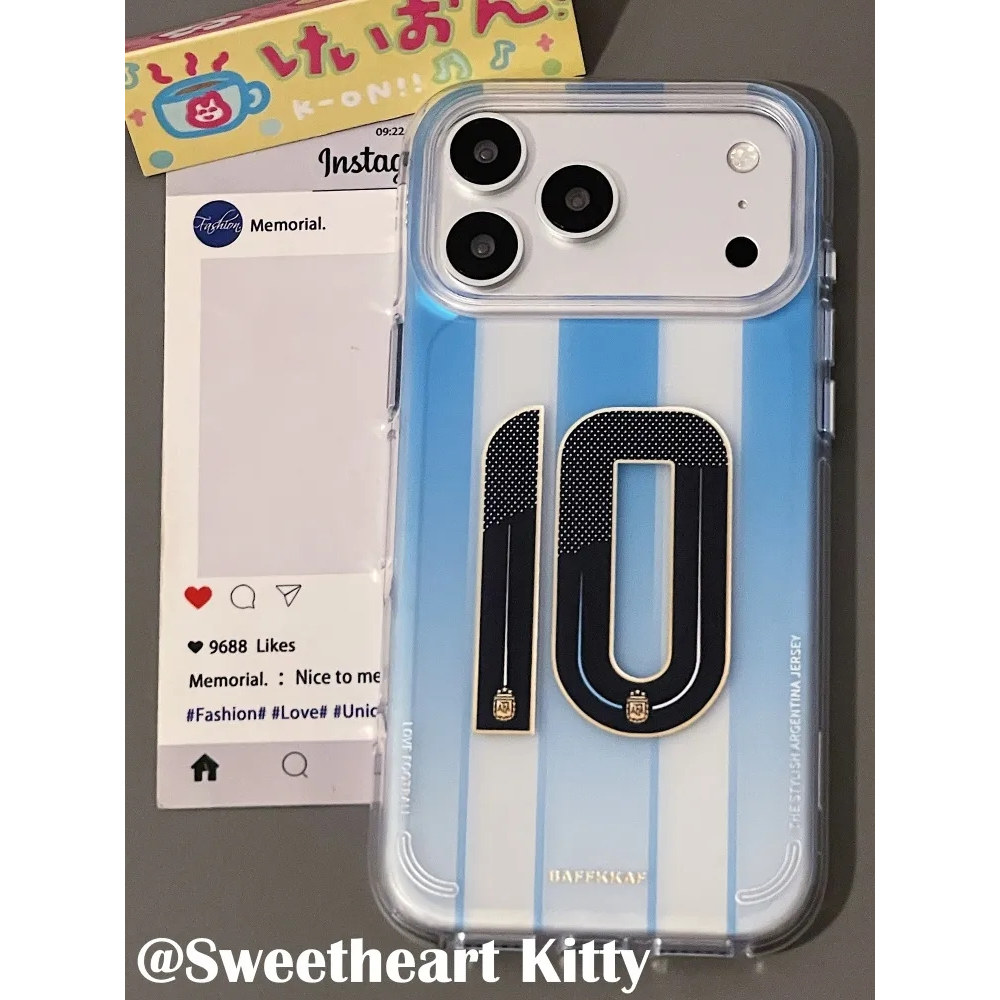 雨柠ins蓝色条纹阿根廷10号球衣适用iphone17promax苹果16手机壳15卡通日韩可爱个性创意14防摔保护套