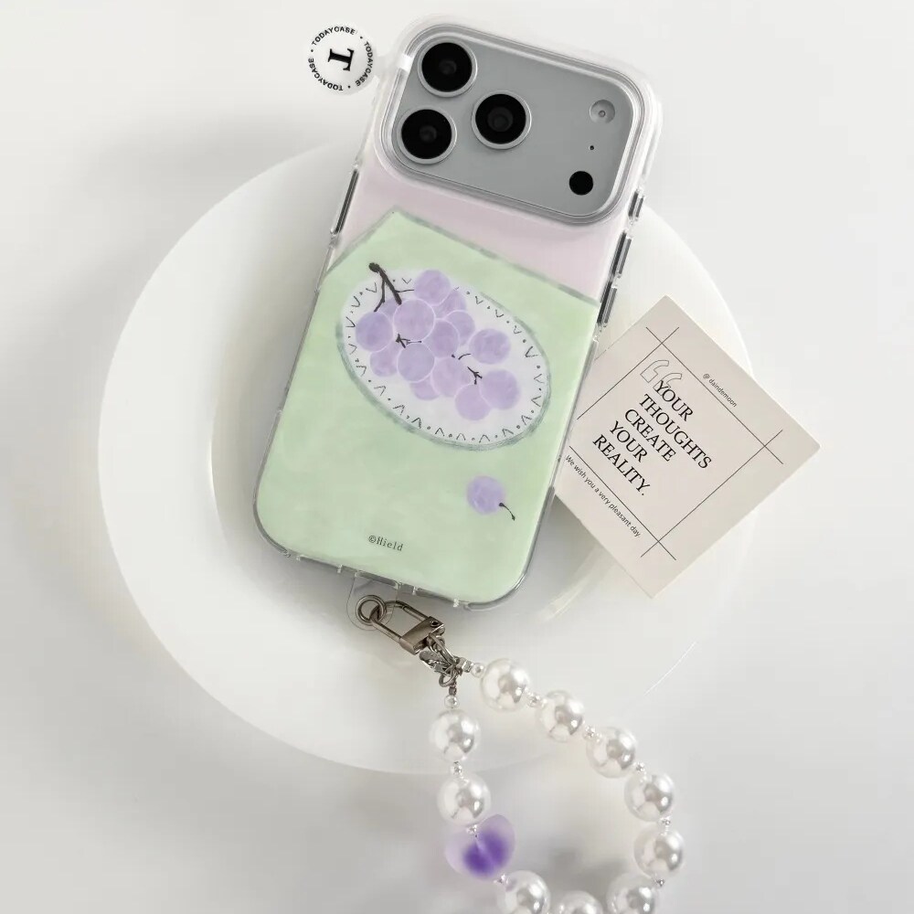 雨柠韩系涂鸦盘子葡萄适用苹果17promax双层iphone16/15磨砂14手机壳 · 双层涂鸦餐盘葡萄防摔保护套