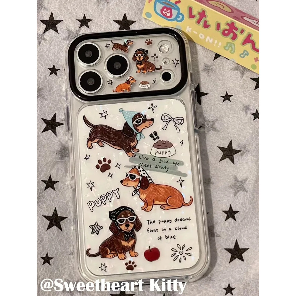 雨柠侧边图案贝壳纹可爱腊肠狗适用iphone17promax苹果16手机壳15少女日韩卡通INS个性创意14防摔保护套