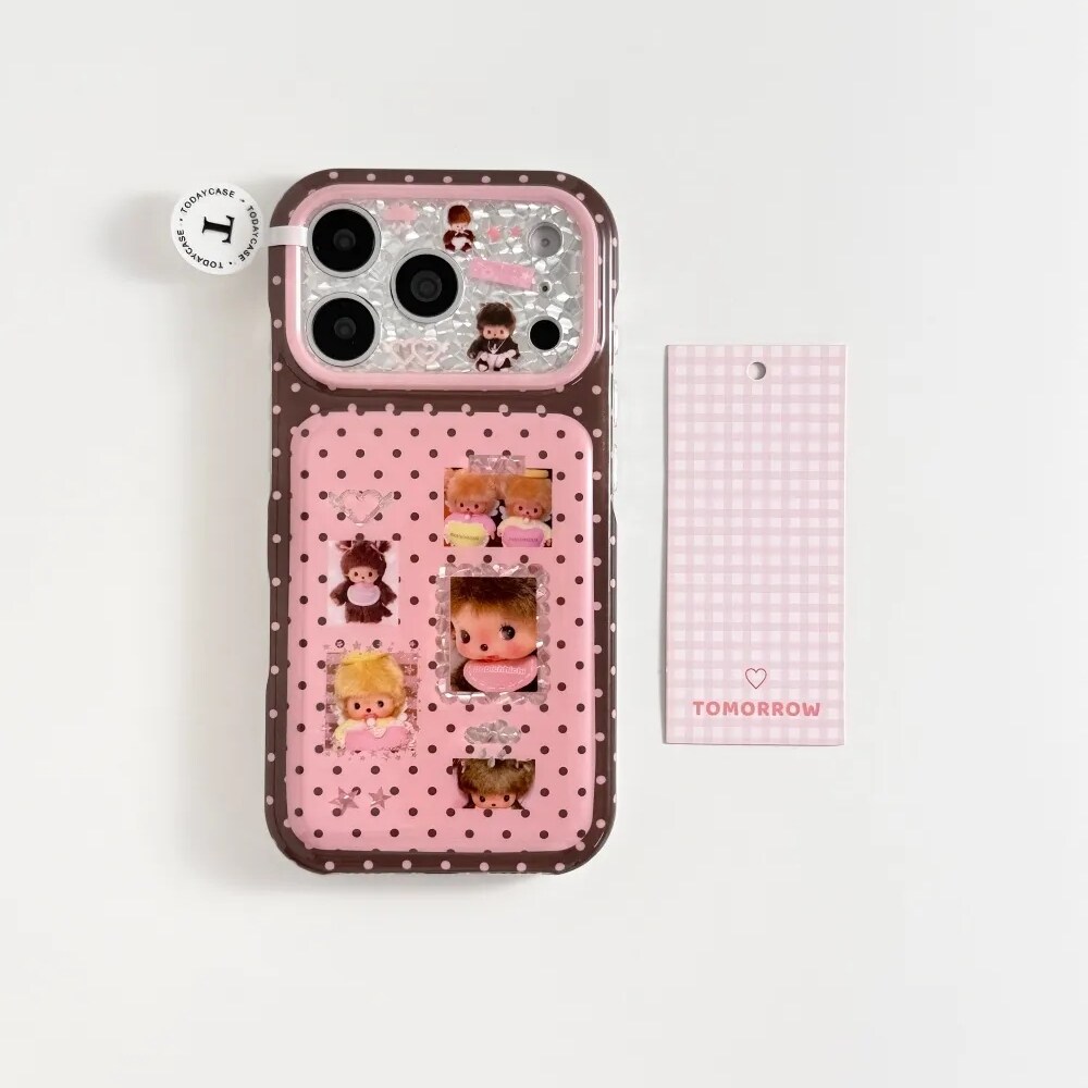 雨柠粉咖波点蒙奇奇适用苹果17promax全包iPhone16少女心手机壳15卡通日韩INS个性创意14防摔保护套