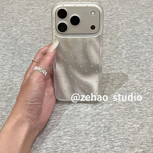 雨柠磨砂直边*简约银底紫波点适用iPhone17promax新款小众苹果16小清新15个性创意14防摔保护套