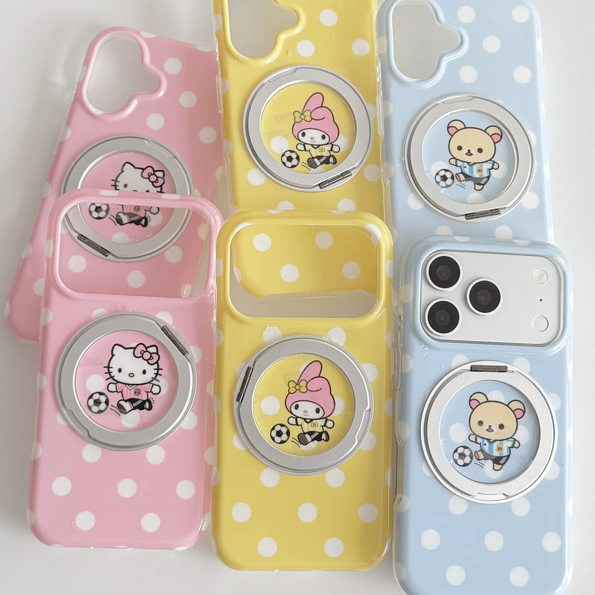 雨柠适用软萌可爱波点踢足球卡通支点壳iPhone17Promax新款苹果16手机壳双层15卡通日韩INS14防摔保护套