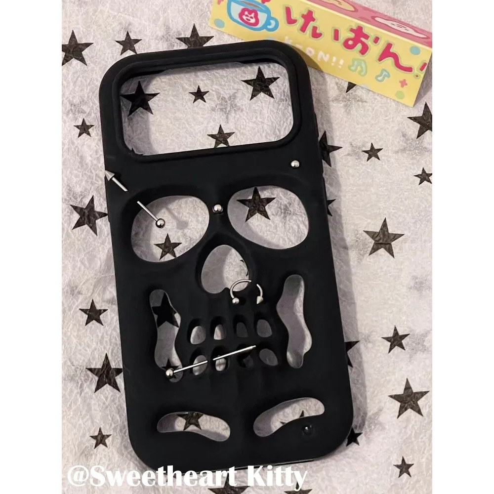 雨柠ins酷炫镂空黑色骷髅头适用iphone17promax苹果16手机壳15个性创意小众日韩卡通14防摔保护套