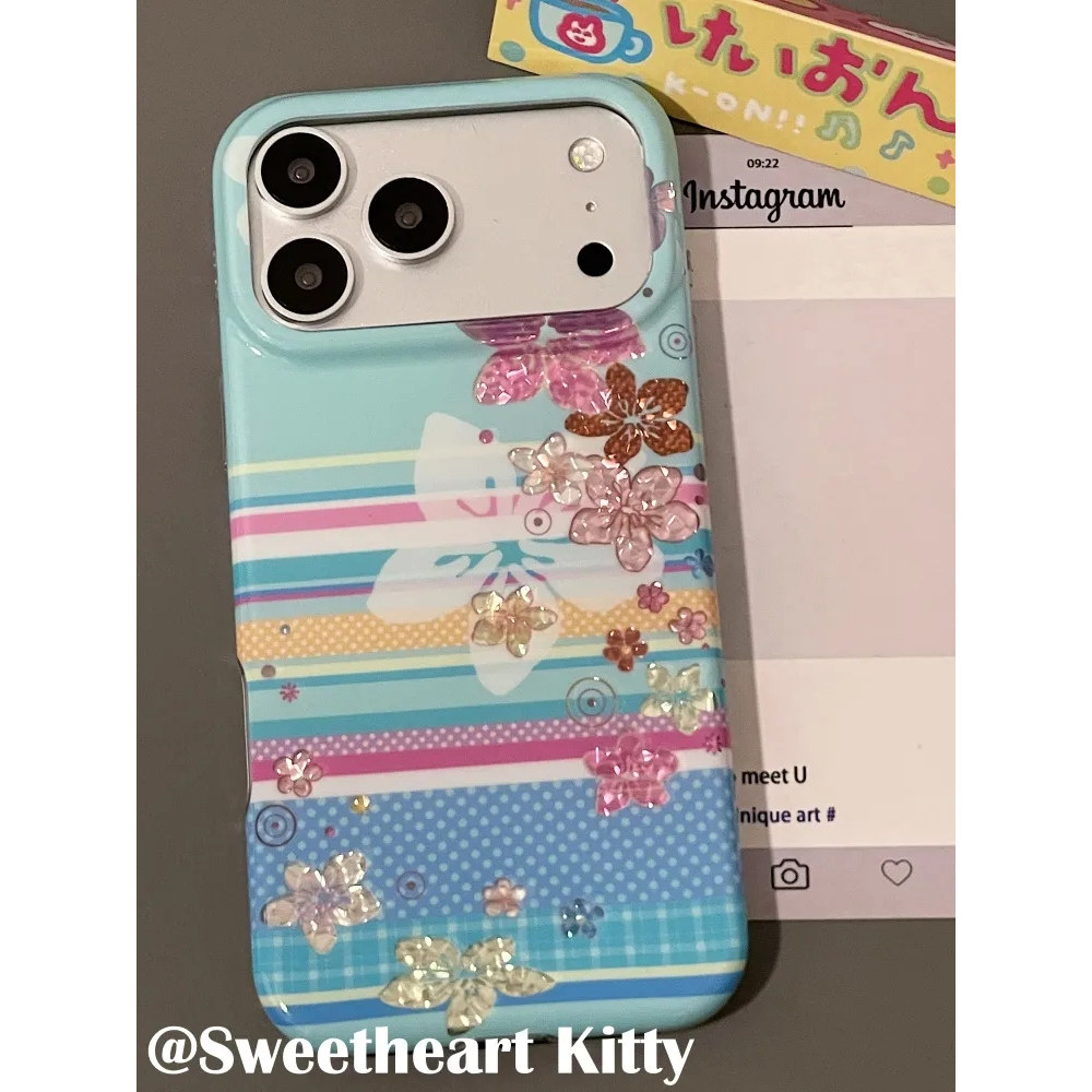雨柠ins古早薄荷绿闪钻扶桑花适用iphone17promax新款苹果16手机壳15少女卡通日韩小清新14防摔保护套